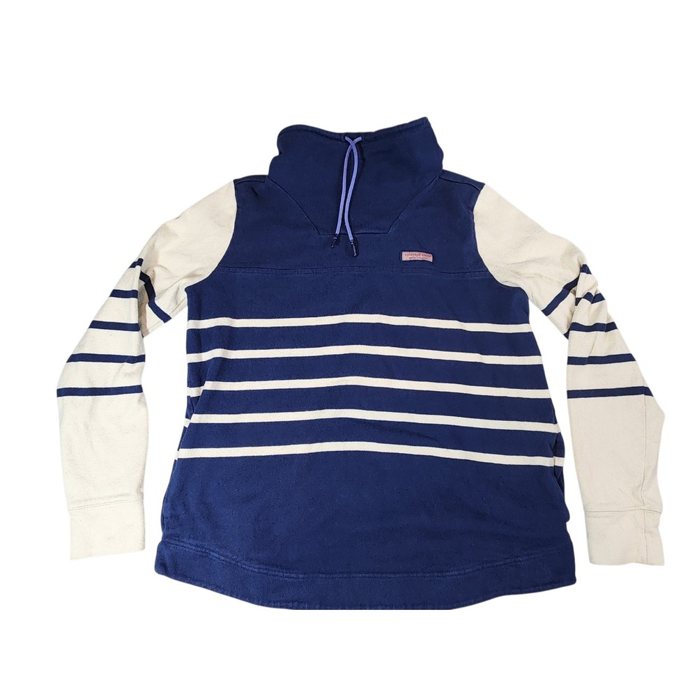 Vineyard Vines Pullover Womens Small Navy Blue Striped Funnel Neck Pockets